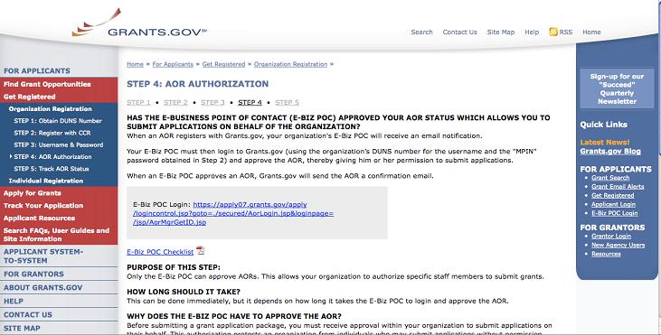 AOR authorization on grants.gov