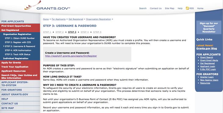 Create Username & Password on grants.gov